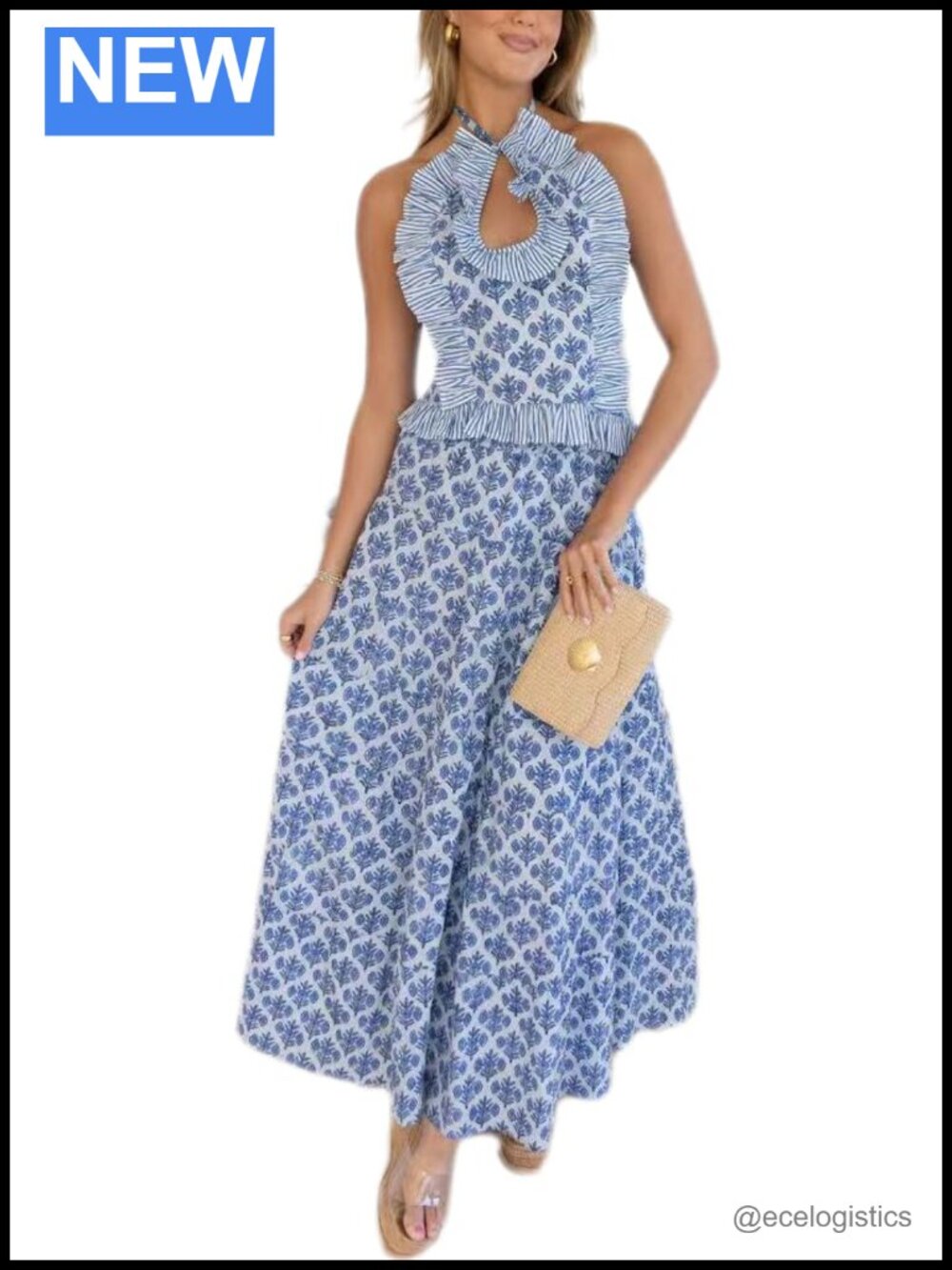 Halter Neck 2 Piece Skirt Set High Waist Maxi Vacation Outfit